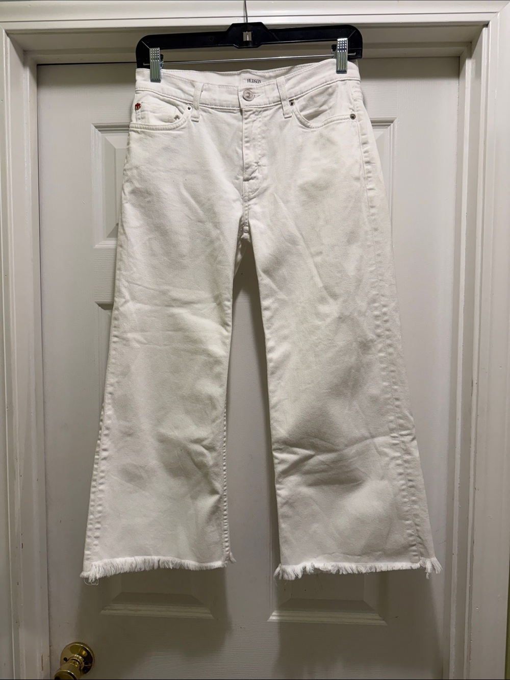 Hudson Sammi Wide Leg Crop Jeans Size 27 White Frayed Hem